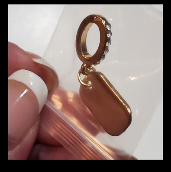 Effy tag charm, with rhinestones. Goldtone - Picture 4 of 6